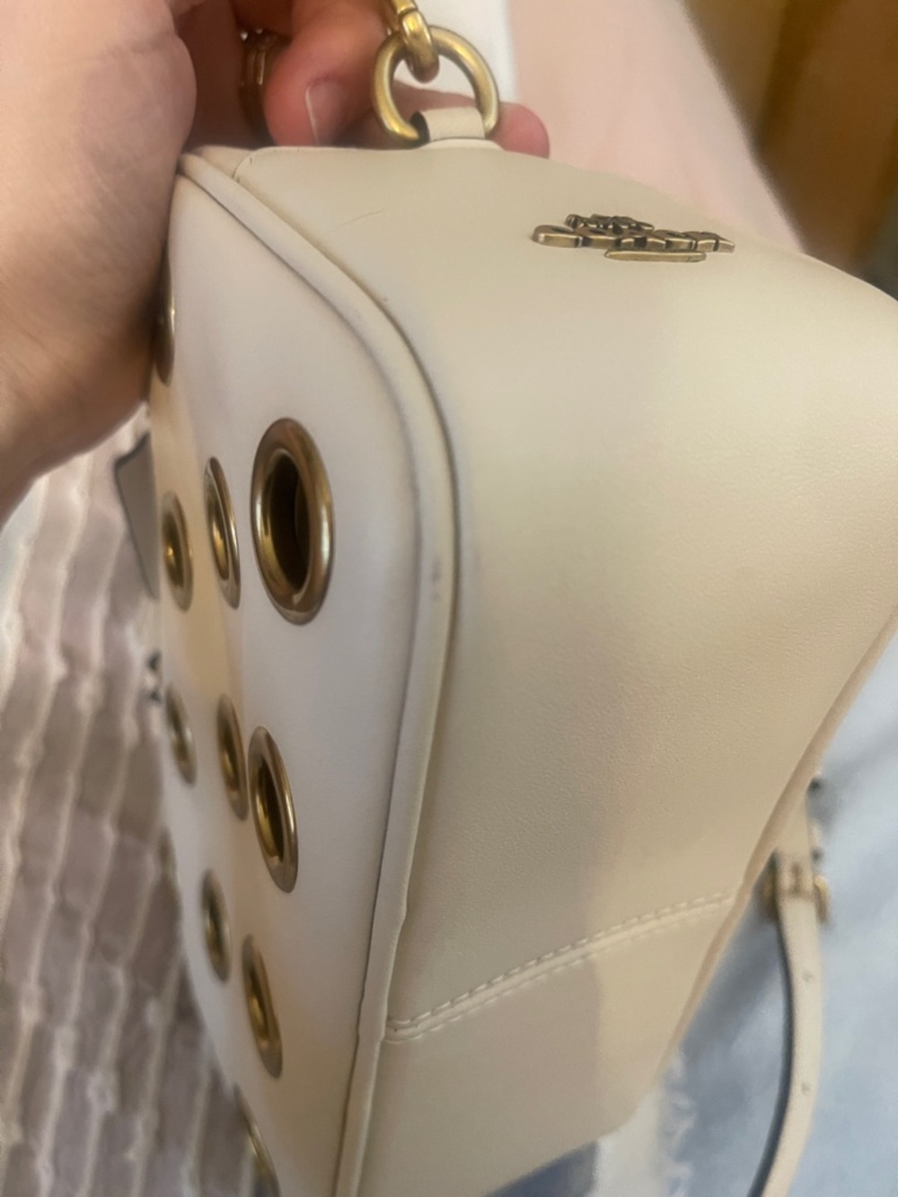 Coach Cream Leather Satchel mini  with Gold Grommets - Picture 11 of 16